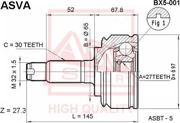 ASVA BX5-001 - Шарнірний комплект, ШРУС, приводний вал autozip.com.ua