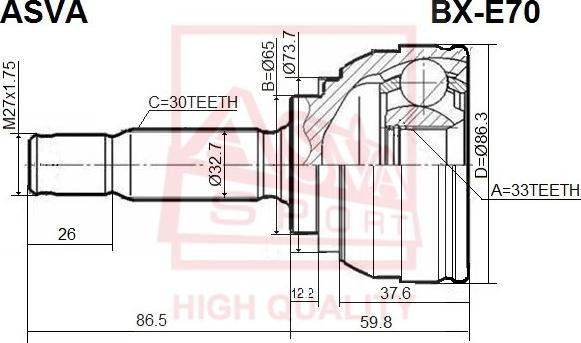 ASVA BX-E70 - Шарнірний комплект, ШРУС, приводний вал autozip.com.ua