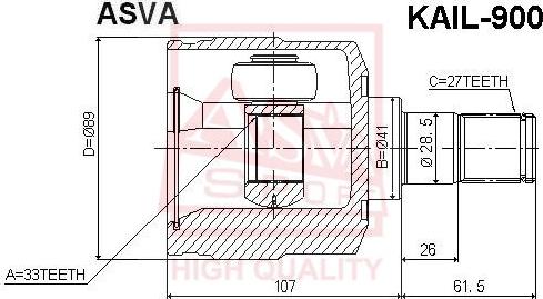 ASVA KAIL-900 - Шарнірний комплект, ШРУС, приводний вал autozip.com.ua