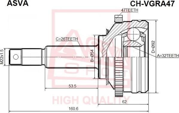 ASVA CHR-VGRA47 - Шарнірний комплект, ШРУС, приводний вал autozip.com.ua