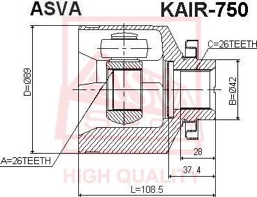 ASVA KAIR-750 - Шарнірний комплект, ШРУС, приводний вал autozip.com.ua