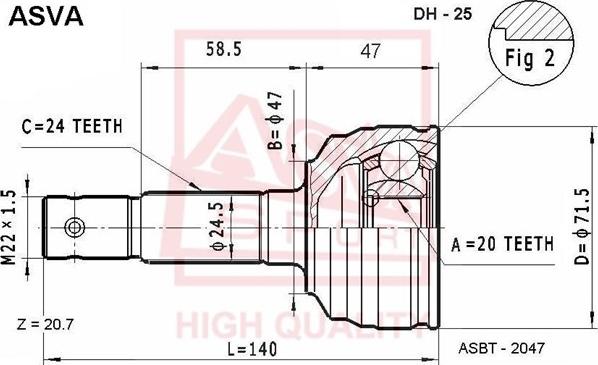 ASVA DH-25 - Шарнірний комплект, ШРУС, приводний вал autozip.com.ua