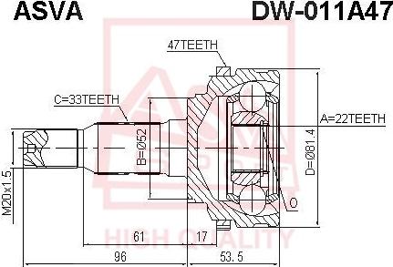 ASVA DW-011A47 - Шарнірний комплект, ШРУС, приводний вал autozip.com.ua