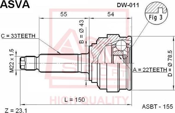 ASVA DW-011 - Шарнірний комплект, ШРУС, приводний вал autozip.com.ua