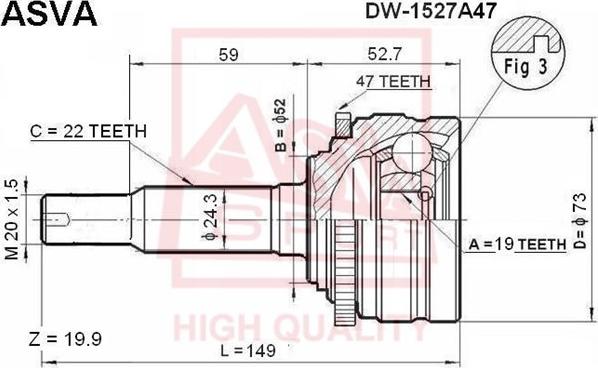 ASVA DW-152A47 - Шарнір, ШРУС, приводний вал autozip.com.ua