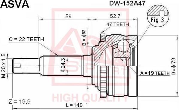 ASVA DW-152 - Шарнір, ШРУС, приводний вал autozip.com.ua