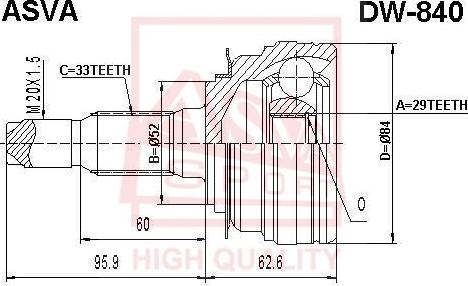 ASVA DW-840 - Шарнірний комплект, ШРУС, приводний вал autozip.com.ua