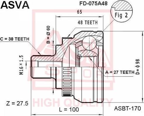 ASVA FD-075A48 - Шарнірний комплект, ШРУС, приводний вал autozip.com.ua