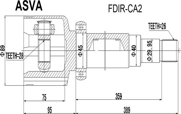 ASVA FDIR-CA2 - Шарнірний комплект, ШРУС, приводний вал autozip.com.ua
