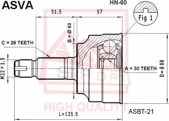 ASVA HN-60 - Шарнірний комплект, ШРУС, приводний вал autozip.com.ua