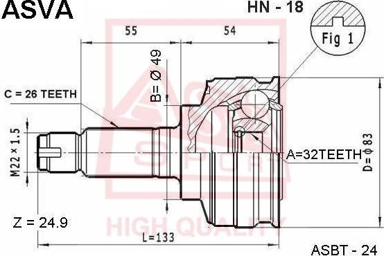 ASVA HN-18 - Шарнір, ШРУС, приводний вал autozip.com.ua