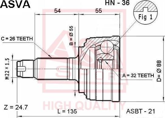 ASVA HN-36 - Шарнір, ШРУС, приводний вал autozip.com.ua