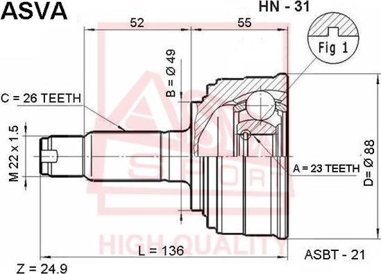 ASVA HN-31 - Шарнір, ШРУС, приводний вал autozip.com.ua