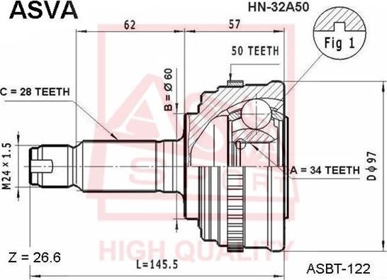 ASVA HN-32A50 - Шарнірний комплект, ШРУС, приводний вал autozip.com.ua