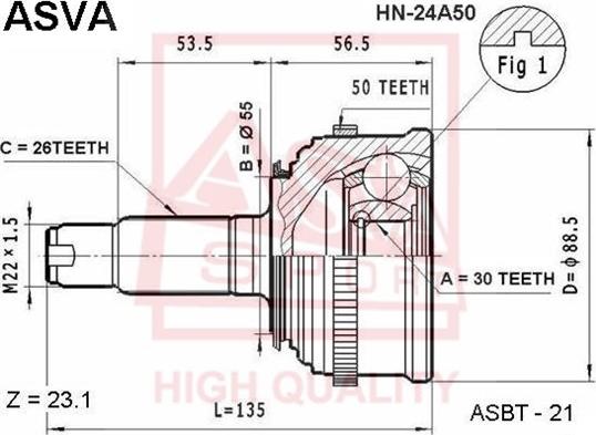 ASVA HN-24A50 - Шарнір, ШРУС, приводний вал autozip.com.ua