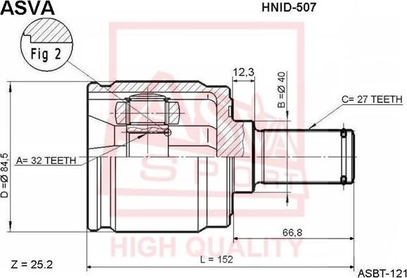 ASVA HNID-507 - Шарнірний комплект, ШРУС, приводний вал autozip.com.ua