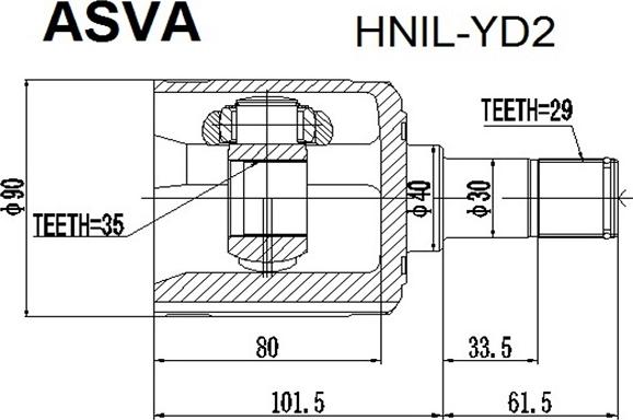 ASVA HNIL-YD2 - Шарнірний комплект, ШРУС, приводний вал autozip.com.ua