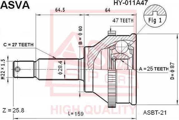 ASVA HY-011A47 - Шарнірний комплект, ШРУС, приводний вал autozip.com.ua