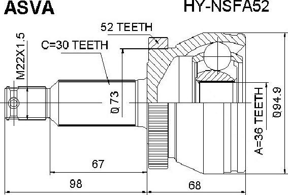 ASVA HY-NSFA52 - Шарнірний комплект, ШРУС, приводний вал autozip.com.ua