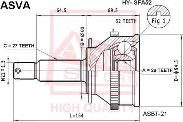 ASVA HY-SFA52 - Шарнірний комплект, ШРУС, приводний вал autozip.com.ua