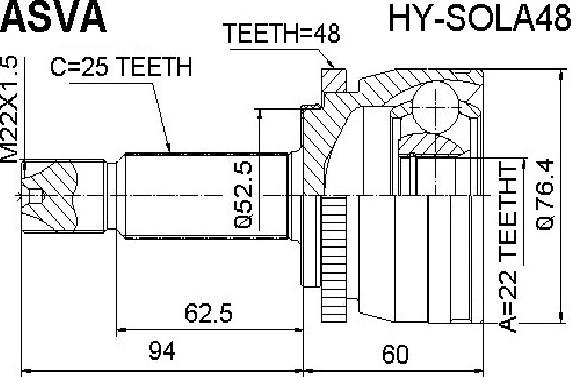 ASVA HY-SOLA48 - Шарнірний комплект, ШРУС, приводний вал autozip.com.ua
