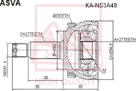 ASVA KA-NS3A48 - Шарнірний комплект, ШРУС, приводний вал autozip.com.ua