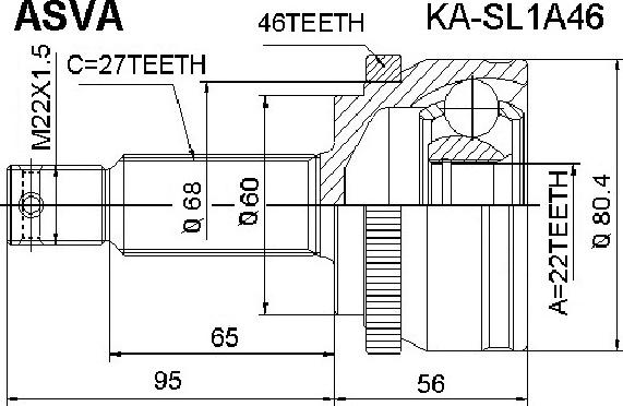ASVA KA-SL1A46 - Шарнірний комплект, ШРУС, приводний вал autozip.com.ua