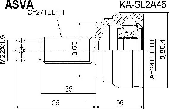 ASVA KA-SL2A46 - Шарнірний комплект, ШРУС, приводний вал autozip.com.ua