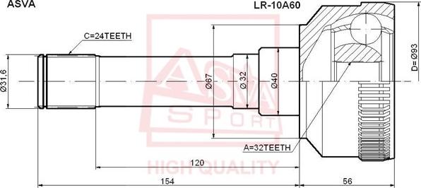 ASVA LR-10A60 - Шарнірний комплект, ШРУС, приводний вал autozip.com.ua