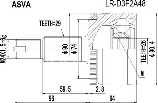 ASVA LR-D3F2A48 - Шарнір, ШРУС, приводний вал autozip.com.ua