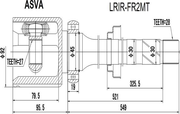 ASVA LRIR-FR2MT - Шарнірний комплект, ШРУС, приводний вал autozip.com.ua