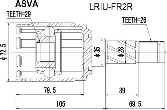 ASVA LRIU-FR2R - Шарнір, ШРУС, приводний вал autozip.com.ua