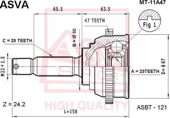 ASVA MT-11A47 - Шарнірний комплект, ШРУС, приводний вал autozip.com.ua