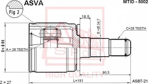 ASVA MTID-5002 - Шарнірний комплект, ШРУС, приводний вал autozip.com.ua