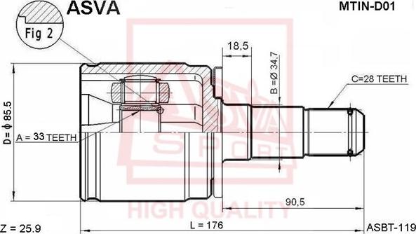 ASVA MTIN-D01 - Шарнірний комплект, ШРУС, приводний вал autozip.com.ua