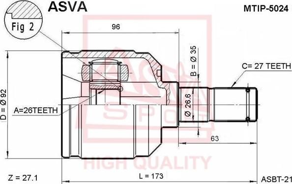 ASVA MTIP-5024 - Шарнірний комплект, ШРУС, приводний вал autozip.com.ua