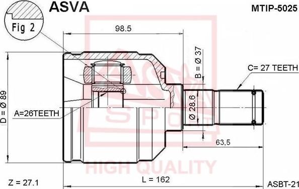 ASVA MTIP-5025 - Шарнірний комплект, ШРУС, приводний вал autozip.com.ua