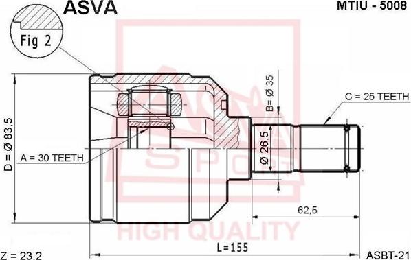 ASVA MTIU-5008 - Шарнірний комплект, ШРУС, приводний вал autozip.com.ua