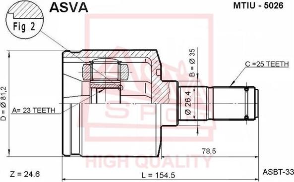 ASVA MTIU-5026 - Шарнірний комплект, ШРУС, приводний вал autozip.com.ua