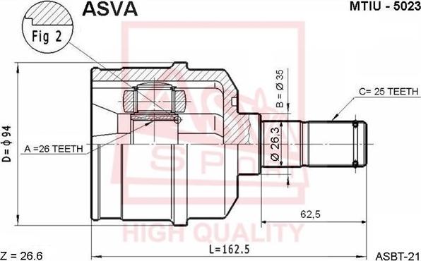 ASVA MTIU-5023 - Шарнірний комплект, ШРУС, приводний вал autozip.com.ua