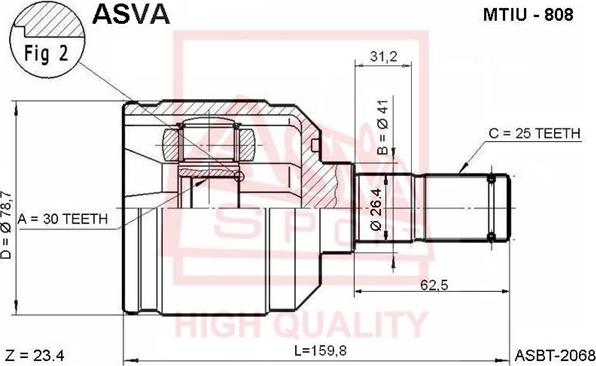 ASVA MTIU-808 - Шарнірний комплект, ШРУС, приводний вал autozip.com.ua