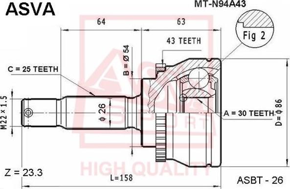 ASVA MT-N94A43 - Шарнірний комплект, ШРУС, приводний вал autozip.com.ua