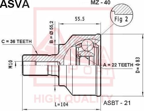 ASVA MZ-40 - Шарнірний комплект, ШРУС, приводний вал autozip.com.ua