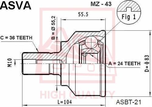ASVA MZ-43 - Шарнір, ШРУС, приводний вал autozip.com.ua