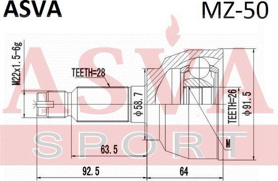 ASVA MZ-50 - Шарнірний комплект, ШРУС, приводний вал autozip.com.ua