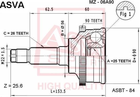 ASVA MZ-06A90 - Шарнірний комплект, ШРУС, приводний вал autozip.com.ua