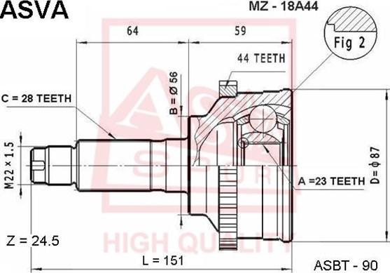 ASVA MZ-18A44 - Шарнірний комплект, ШРУС, приводний вал autozip.com.ua