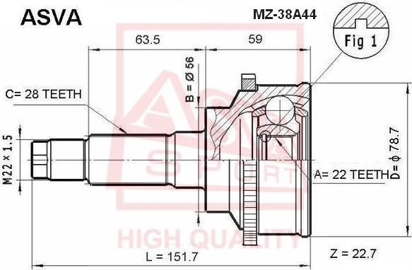 ASVA MZ-38A44 - Шарнірний комплект, ШРУС, приводний вал autozip.com.ua