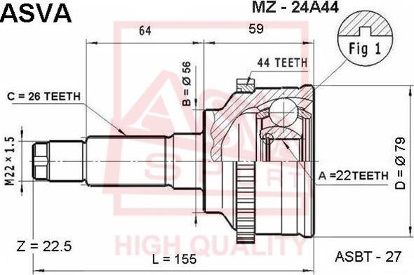 ASVA MZ-24A44 - Шарнірний комплект, ШРУС, приводний вал autozip.com.ua