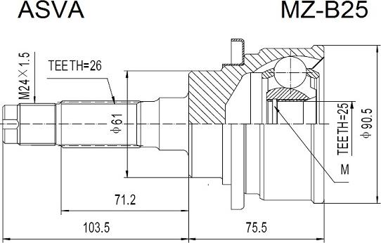 ASVA MZ-B25 - Шарнірний комплект, ШРУС, приводний вал autozip.com.ua